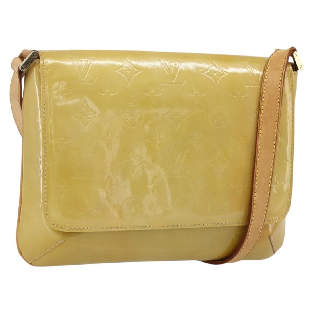 Louis Vuitton Thompson Street Vernis Beige Patent Leather Shoulder Bag M91301: Louis Vuitton Thompson Street Vernis Beige Patent Leather Shoulder Bag M91301 This LOUIS VUITTON Monogram Vernis Thompson Street shoulder bag features a beige patent leather exterior and is designed f