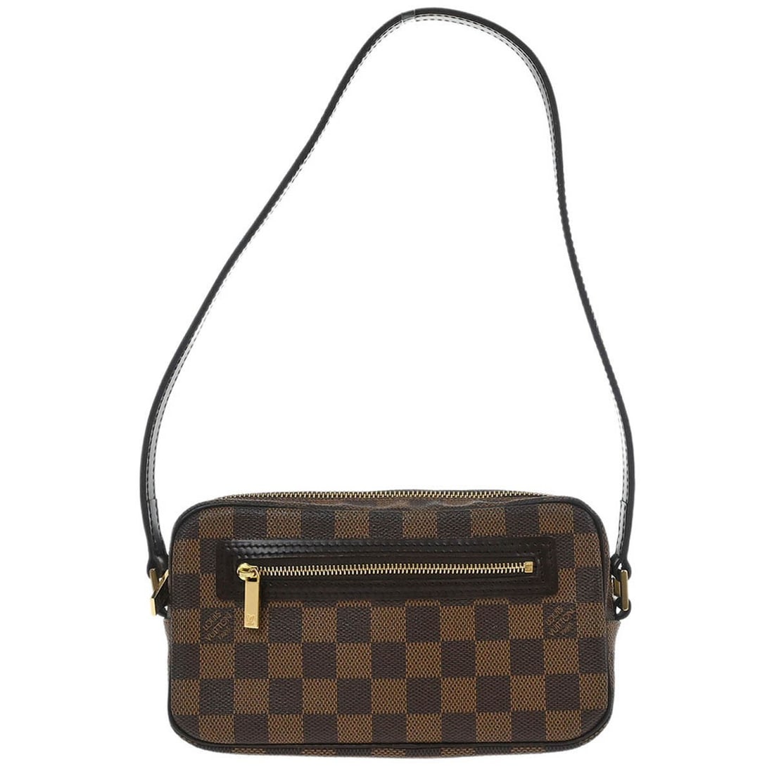 Louis Vuitton Damier Canvas Pochette Cite Mini Shoulder Bag Brown N48045: Louis Vuitton Damier Canvas Pochette Cite Mini Shoulder Bag Brown N48045 This Louis Vuitton Damier Pochette Cite Mini handbag features a classic brown Damier canvas leather exterior with a zip closure