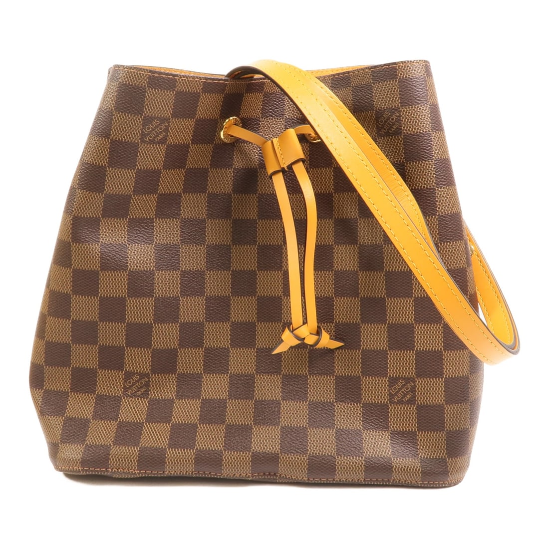 Louis Vuitton NeoNoe MM Damier Brown Shoulder Bag with Gold Hardware: Louis Vuitton NeoNoe MM Damier Brown Shoulder Bag with Gold Hardware This Louis Vuitton NeoNoe MM shoulder bag features the signature Damier brown PVC coated canvas with gold-tone hardware. Designed f