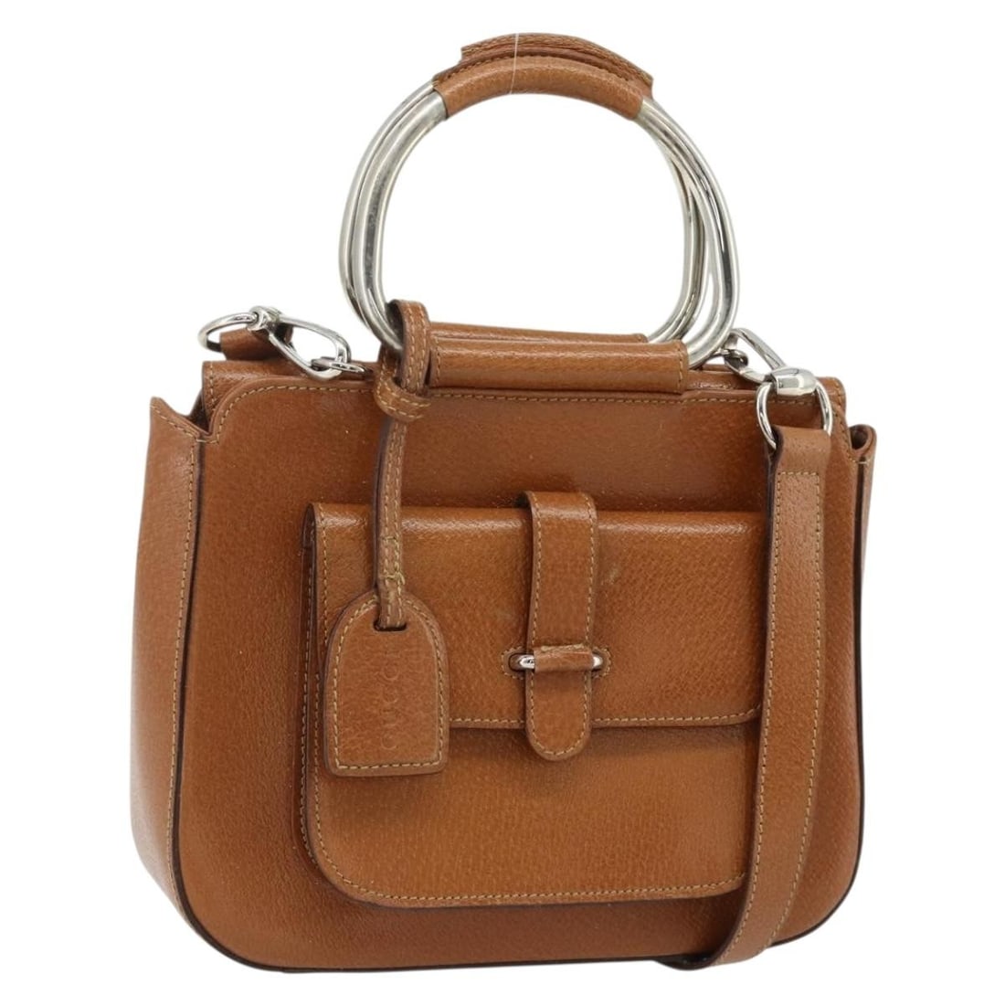 Gucci brown silver leather handbag with shoulder strap: Gucci brown silver leather handbag with shoulder strap This GUCCI handbag is crafted from brown and silver leather and offers both hand and shoulder carrying options with a detachable shoulder strap. 