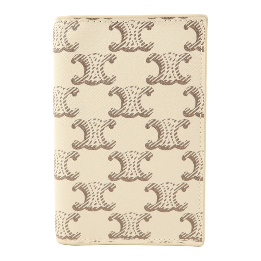 CELINE Beige PVC Coated Canvas Card Case: CELINE Beige PVC Coated Canvas Card Case This CELINE Triomphe card holder is crafted from beige PVC coated canvas, offering both durability and a classic look. Designed for women, it features a slim a