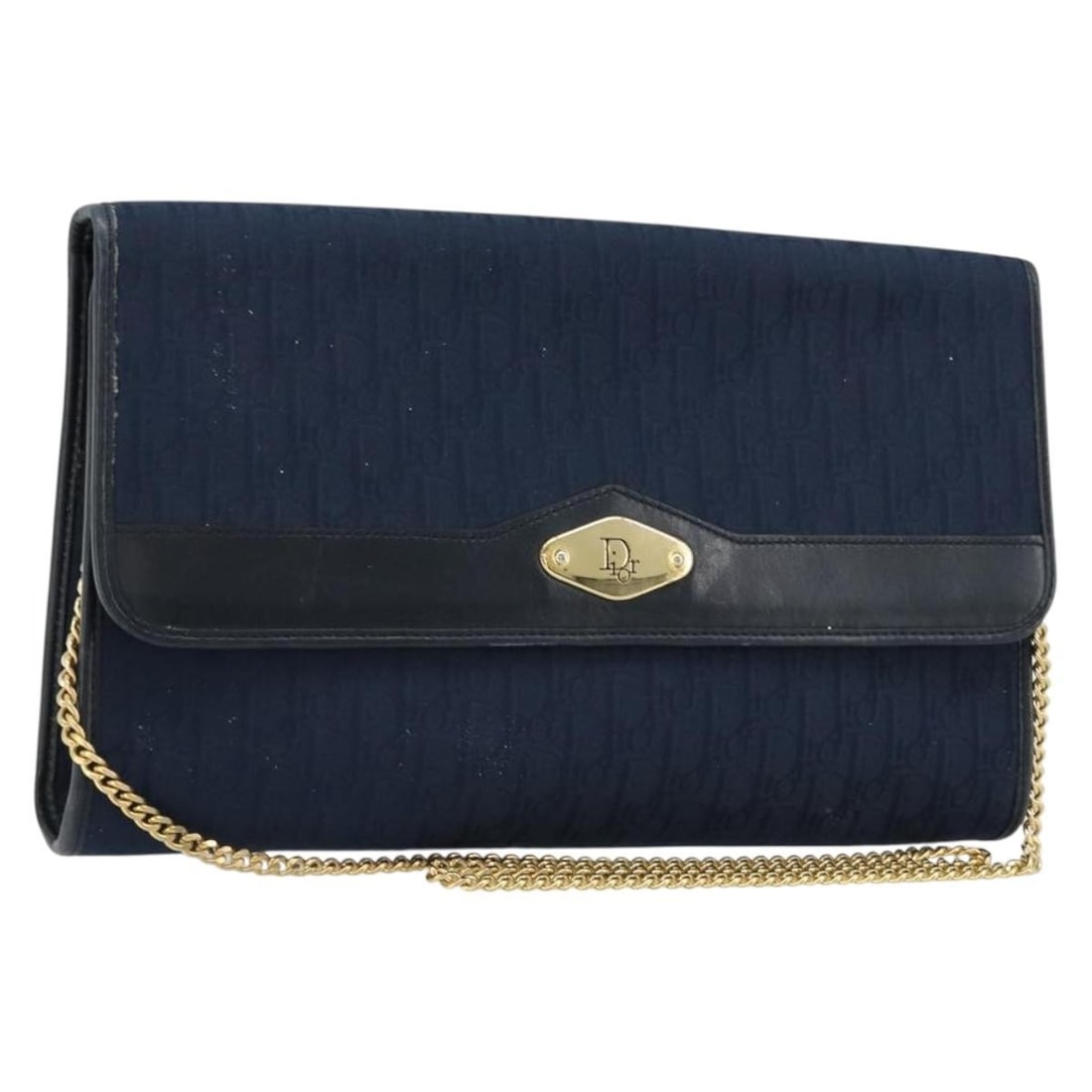 Dior Trotter Canvas Navy Gold Shoulder Bag France 10.6in: Dior Trotter Canvas Navy Gold Shoulder Bag France 10.6in This Christian Dior Trotter Canvas Chain Shoulder Bag features a navy and gold color scheme and is crafted from the brand's signature Trotter c