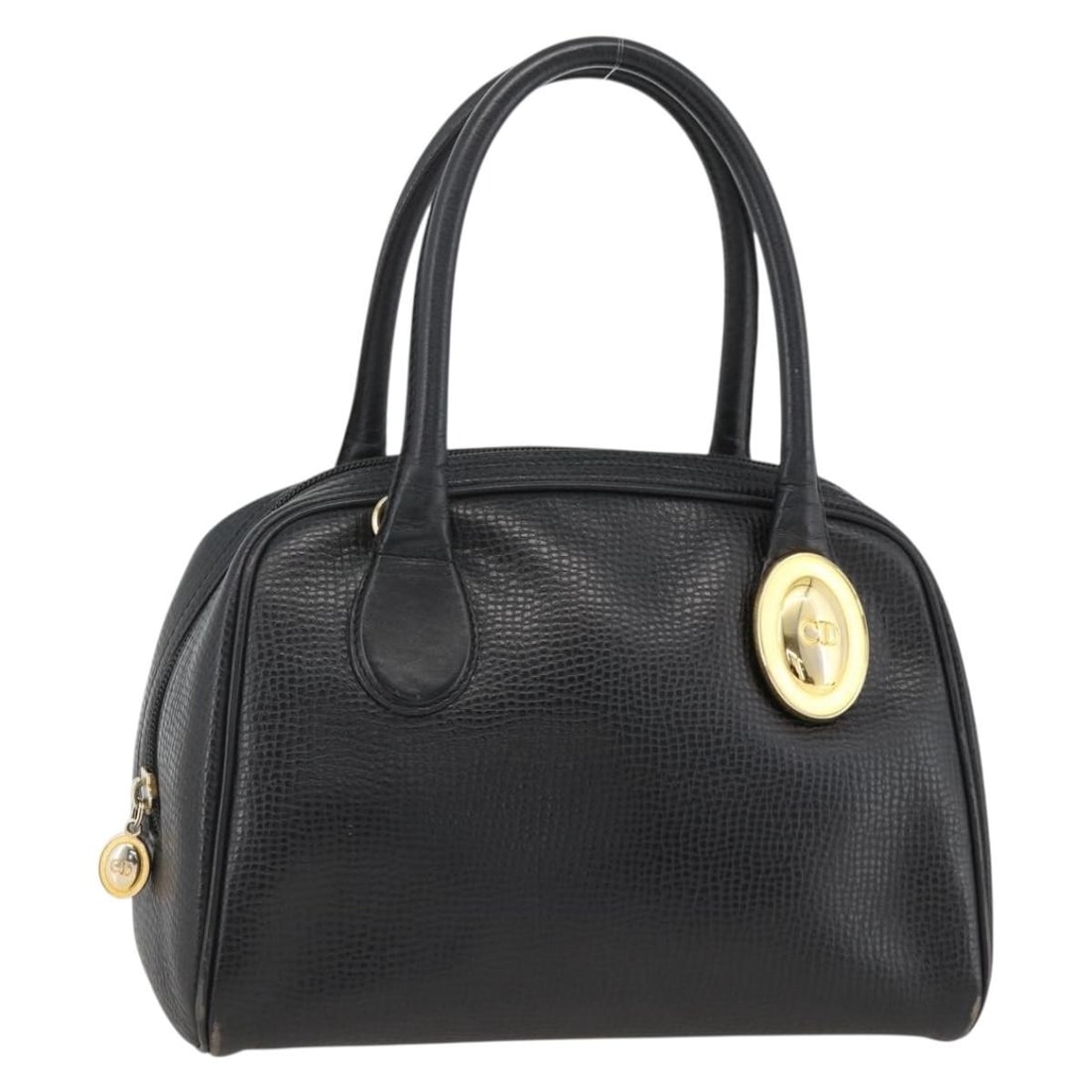 Black Leather Christian Dior Handbag with Gold Accents and Dust Bag: Black Leather Christian Dior Handbag with Gold Accents and Dust Bag This Christian Dior women's handbag is crafted from black leather with gold-tone accents. Featuring a classic handbag style, it incl