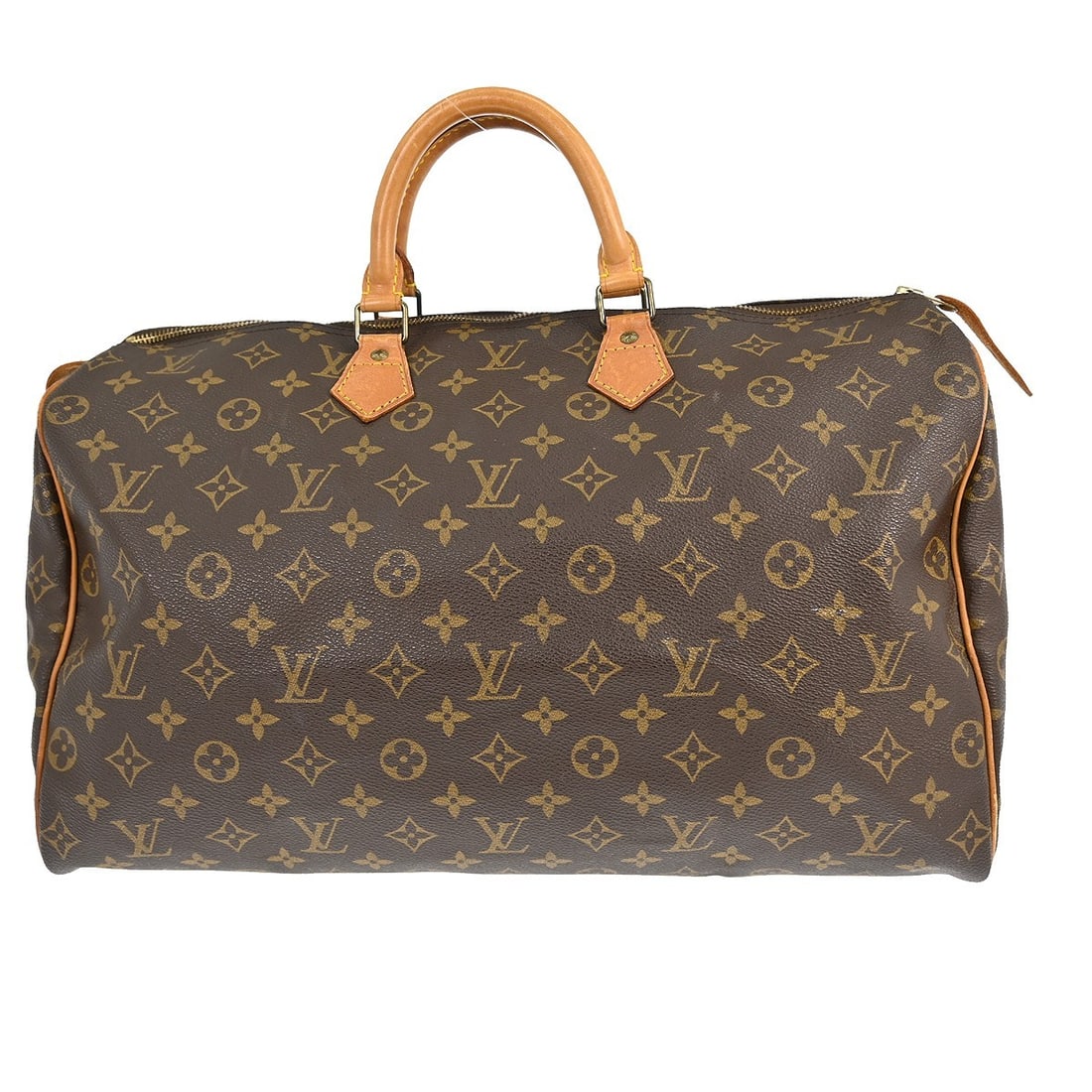 Louis Vuitton Speedy 40 Monogram Canvas Large Brown Duffle Bag: Louis Vuitton Speedy 40 Monogram Canvas Large Brown Duffle Bag This Louis Vuitton Speedy 40 duffle handbag features the iconic monogram canvas leather in brown, complemented by double handles and a zi