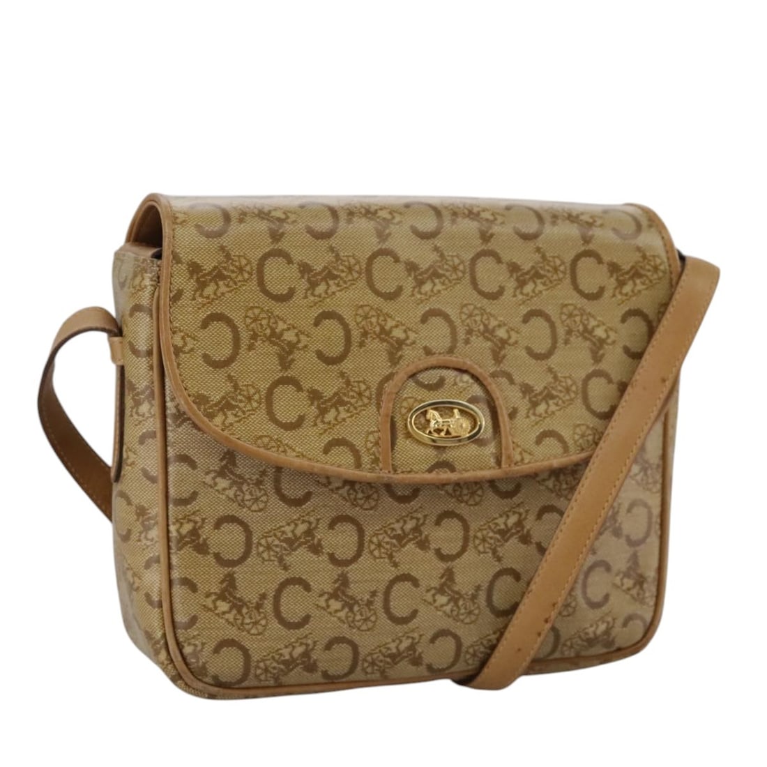 Celine Sulky Beige PVC Leather Gold Tone Women's Shoulder Bag: Celine Sulky Beige PVC Leather Gold Tone Women's Shoulder Bag This CELINE C Sulky shoulder bag features a beige and gold PVC leather exterior and is designed for women. The bag is made in Italy and in
