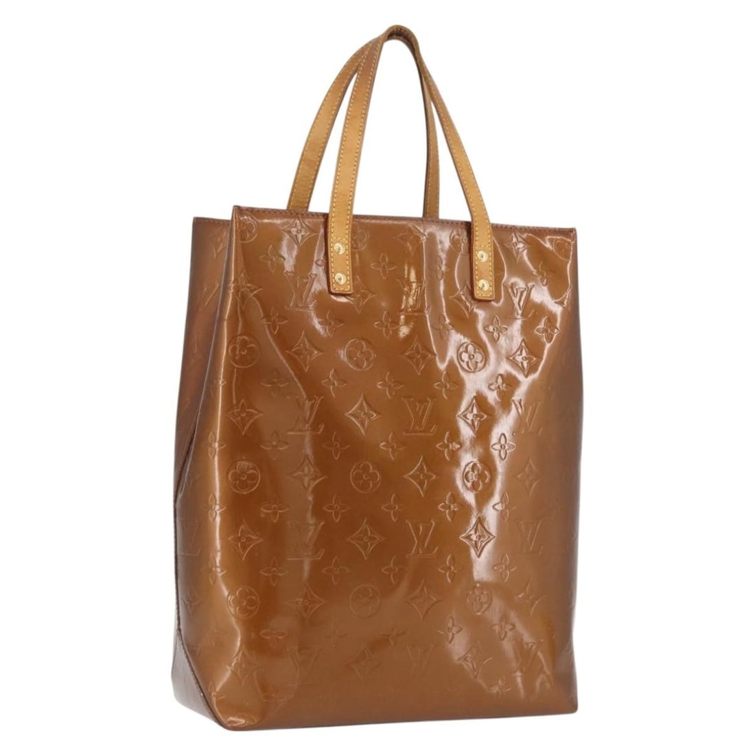 Louis Vuitton Reade MM Bronze Patent Leather Tote Bag M91143: Louis Vuitton Reade MM Bronze Patent Leather Tote Bag M91143 This is a Louis Vuitton Monogram Vernis Reade MM handbag crafted from bronze patent leather. Designed for women, this handbag features a st