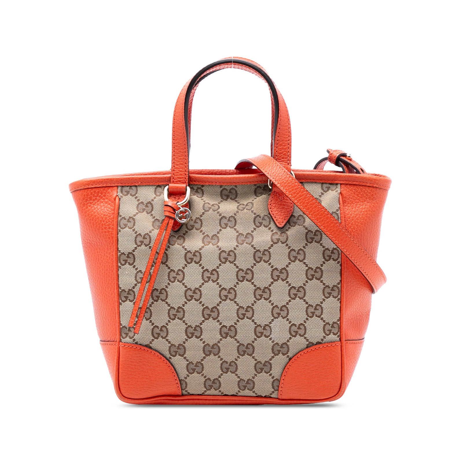 Gucci Bree Small Beige Canvas Satchel with Leather Trim and Strap: Gucci Bree Small Beige Canvas Satchel with Leather Trim and Strap This Gucci Small GG Canvas Bree Satchel features a beige canvas body with leather trim, flat leather handles, and a detachable flat le