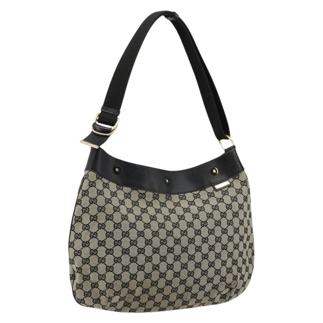 Gucci GG Canvas Black Gold Shoulder Bag 001 4166: Gucci GG Canvas Black Gold Shoulder Bag 001 4166 This GUCCI GG Canvas Shoulder Bag features a black and gold color scheme and is crafted from signature GG canvas. The bag is designed for women and off