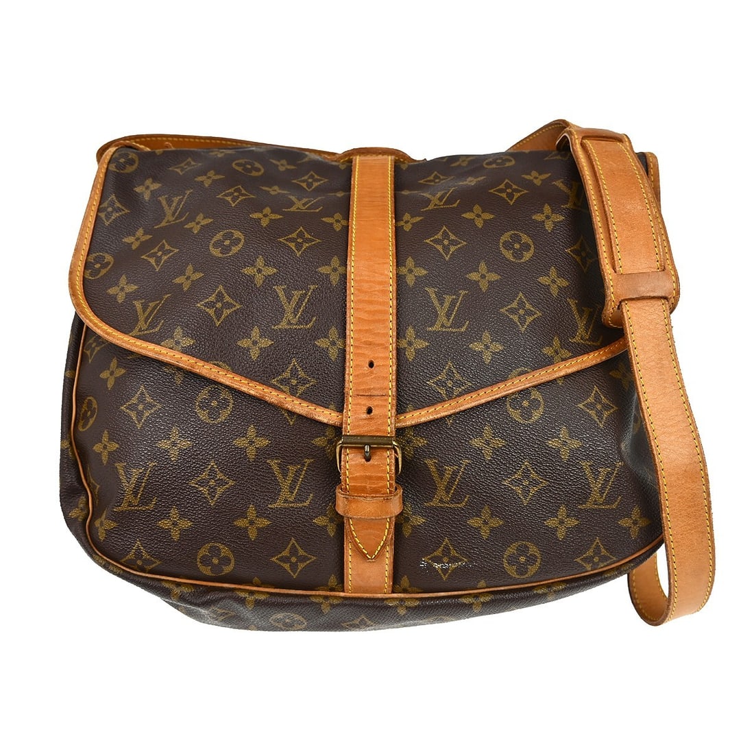 Louis Vuitton Saumur 35 Monogram Canvas Shoulder Bag M42254 Brown: Louis Vuitton Saumur 35 Monogram Canvas Shoulder Bag M42254 Brown This is a vintage Louis Vuitton Saumur 35 shoulder bag featuring the classic Monogram canvas and leather exterior. The medium-sized ba