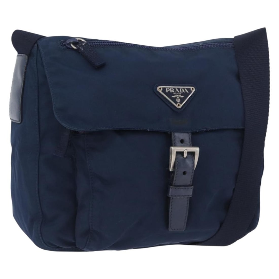 Prada Navy Nylon Shoulder Bag Silver Hardware Italy BA11437: Prada Navy Nylon Shoulder Bag Silver Hardware Italy BA11437 This PRADA shoulder bag features a navy nylon exterior with silver-tone accents, designed for women. Made in Italy, the bag offers a practic
