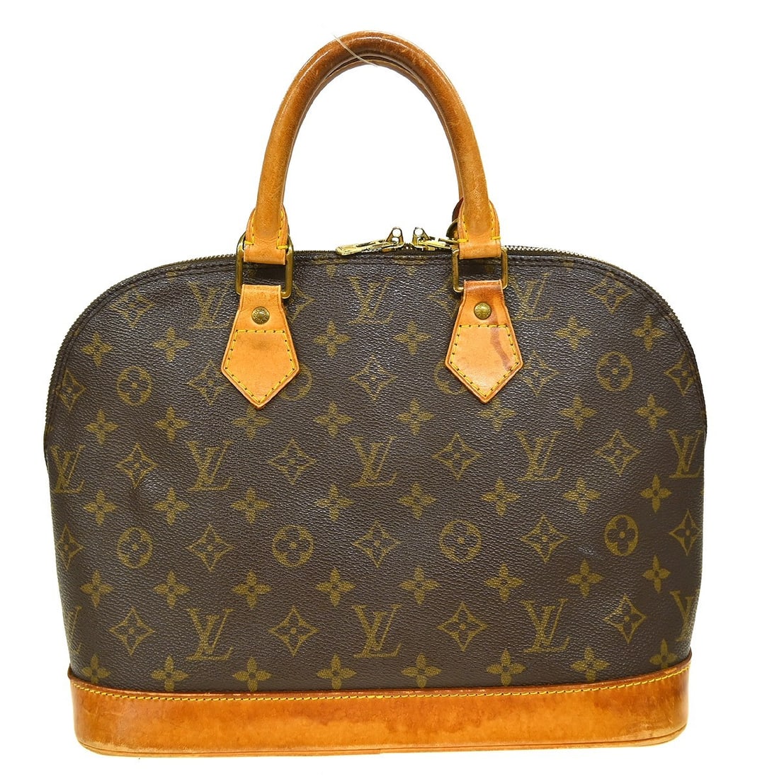 Louis Vuitton Alma Monogram Canvas Medium Handbag M51130 Vintage: Louis Vuitton Alma Monogram Canvas Medium Handbag M51130 Vintage This Louis Vuitton Alma handbag features the iconic Monogram canvas exterior with beige double handles and a zip closure. The medium-si