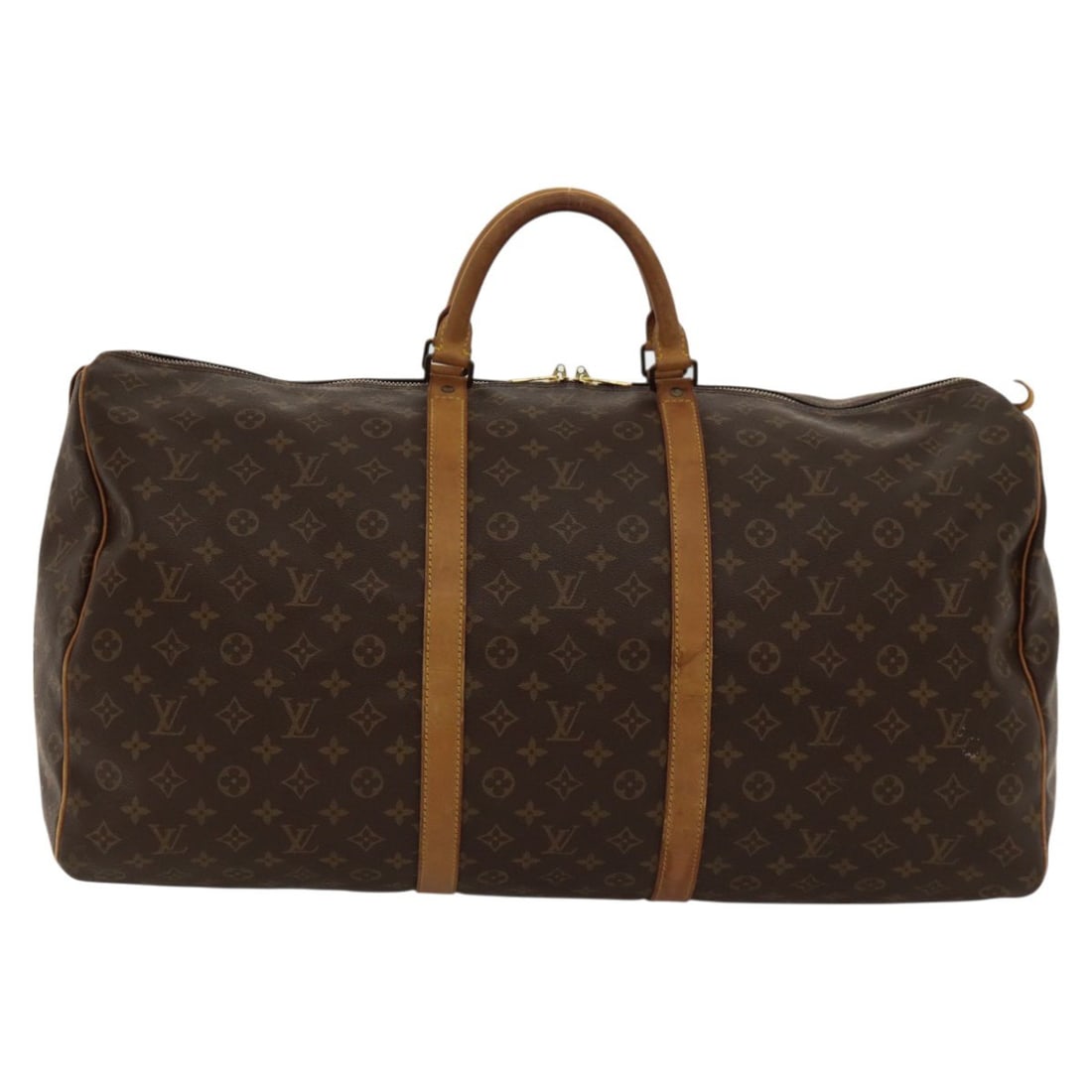 Louis Vuitton Keepall Monogram Canvas Unisex Travel Bag 60cm: Louis Vuitton Keepall Monogram Canvas Unisex Travel Bag 60cm This Louis Vuitton Keepall Bag features the iconic Monogram Canvas in brown and is designed for unisex use. The bag shows signs of wear inc