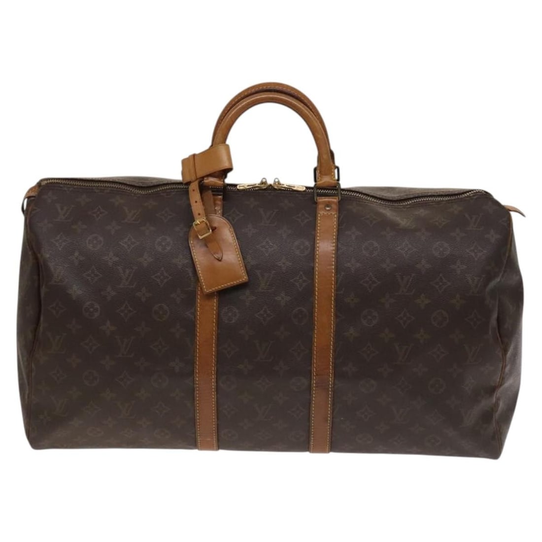 Monogram Canvas Keepall Travel Bag by Louis Vuitton Unisex 55cm: Monogram Canvas Keepall Travel Bag by Louis Vuitton Unisex 55cm This Louis Vuitton Keepall Bag features the classic Monogram canvas in brown and is designed for unisex use. The bag shows signs of wear