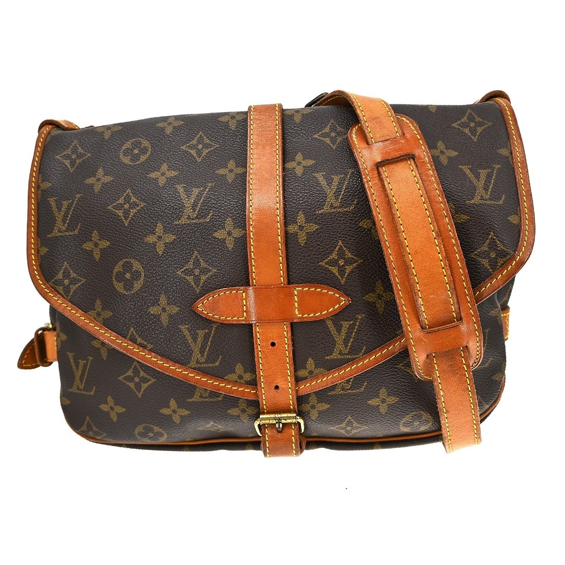 Louis Vuitton Saumur 30 Monogram Canvas Shoulder Messenger Bag: Louis Vuitton Saumur 30 Monogram Canvas Shoulder Messenger Bag This vintage Louis Vuitton Saumur 30 messenger bag features the iconic monogram canvas leather exterior with brown leather trim and a buc