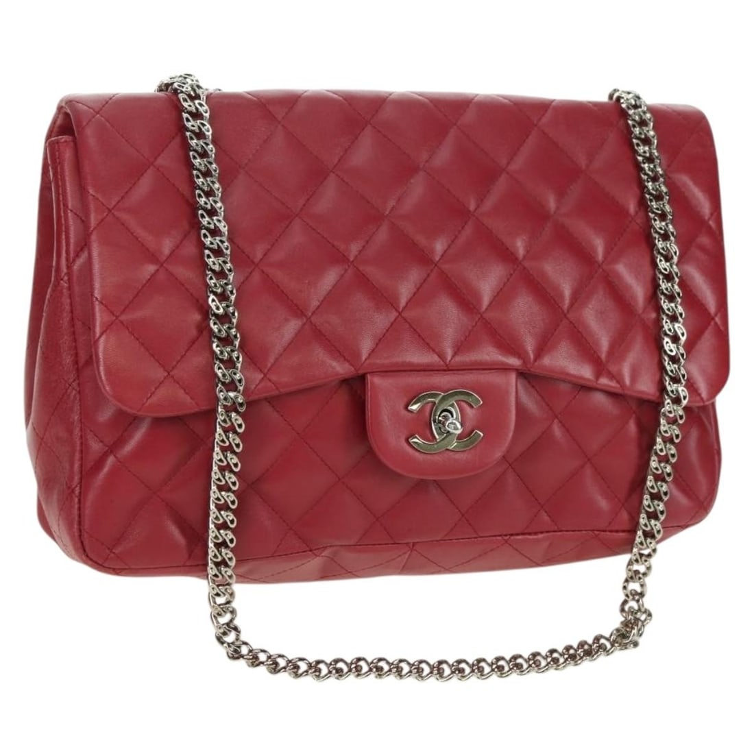 CHANEL Red Gold Lambskin Matelasse Shoulder Bag with Box Dust Bag: CHANEL Red Gold Lambskin Matelasse Shoulder Bag with Box Dust Bag This CHANEL Matelasse 30 shoulder bag is crafted from luxurious lambskin leather in a striking red and gold color combination. Made in