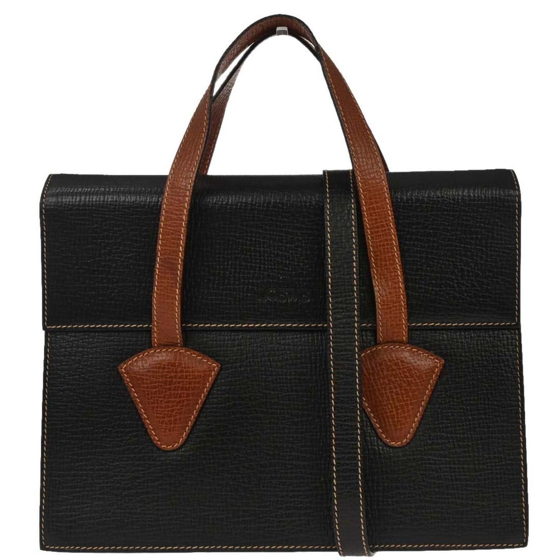 Loewe Medium Black Leather Top Handle Shoulder Bag with Inner Pockets: Loewe Medium Black Leather Top Handle Shoulder Bag with Inner Pockets This Loewe black leather handbag offers versatile styling with both top handle and shoulder carrying options. Crafted in Spain, it