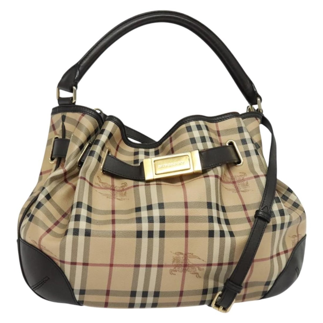 Burberry Nova Check Beige Gold PVC Shoulder Bag 2-Way Italy Auth: Burberry Nova Check Beige Gold PVC Shoulder Bag 2-Way Italy Auth Introducing the Burberry Nova Check Shoulder Bag, a stylish and versatile accessory crafted in Italy. This bag features a chic beige an