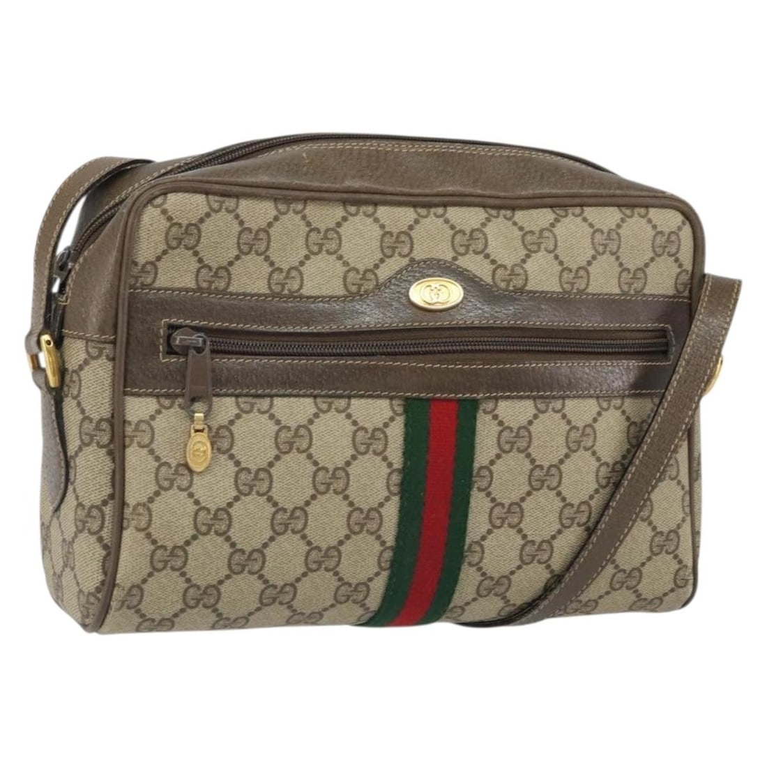 Gucci Sherry Line GG Supreme Beige PVC Shoulder Bag 24 02 005: Gucci Sherry Line GG Supreme Beige PVC Shoulder Bag 24 02 005 This is a GUCCI GG Supreme Web Sherry Line shoulder bag crafted from beige and gold PVC leather and GG canvas. The bag features a structur