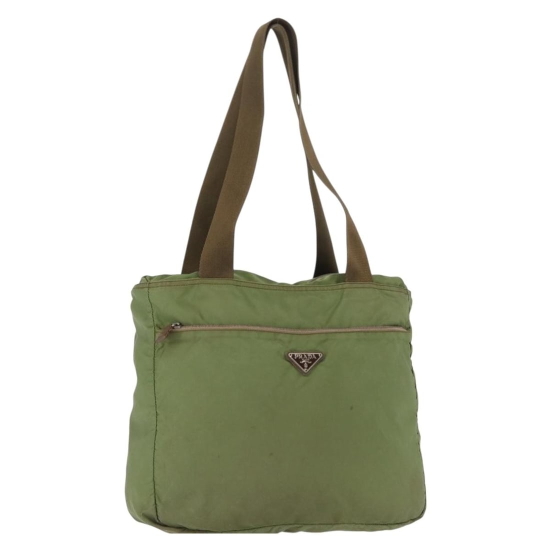Prada green nylon women shoulder bag Italy silver tone: Prada green nylon women shoulder bag Italy silver tone This PRADA shoulder bag features a green and silver nylon exterior and is designed for women. Made in Italy, the bag has a practical size with an