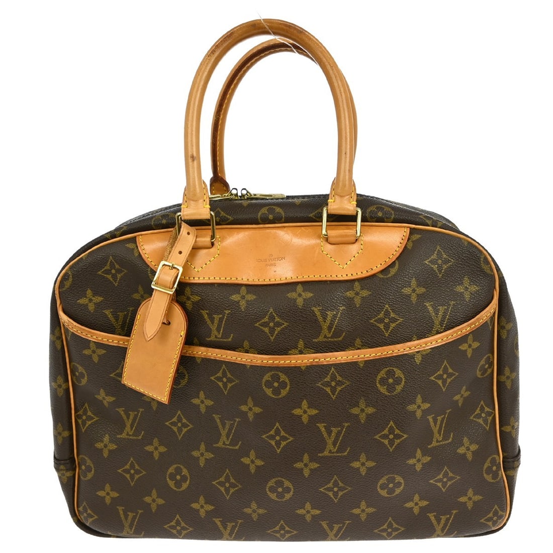 Louis Vuitton Deauville Monogram Canvas Bowling Vanity Bag M42270: Louis Vuitton Deauville Monogram Canvas Bowling Vanity Bag M42270 This Louis Vuitton Deauville Bowling handbag features the iconic Monogram canvas leather exterior with beige double handles and a zip 