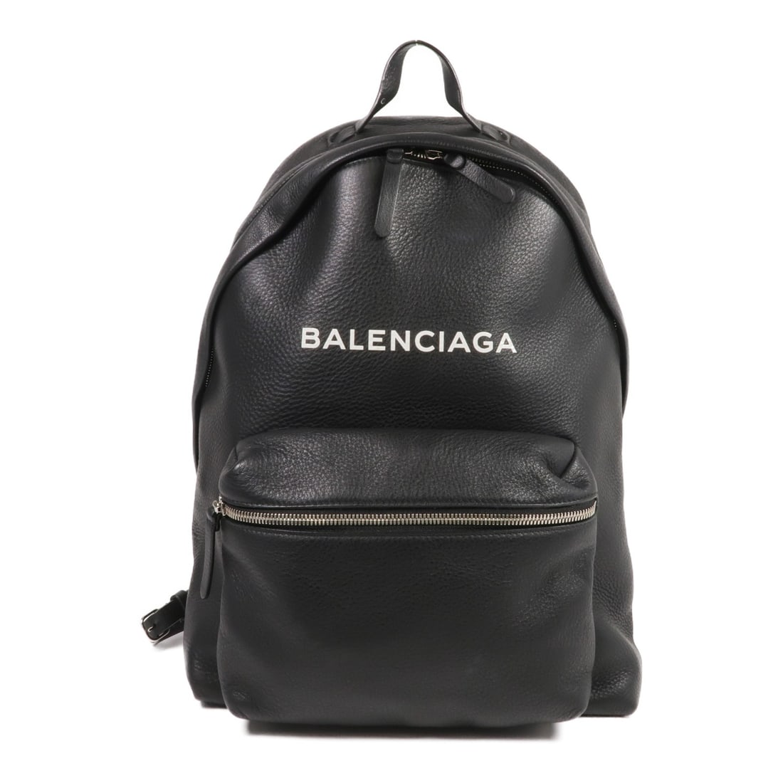 Balenciaga Everyday Black Calfskin Leather Rucksack Backpack with Silver Hardware: Balenciaga Everyday Black Calfskin Leather Rucksack Backpack with Silver Hardware This Balenciaga backpack features a sleek black calfskin leather exterior, offering both durability and modern style. 