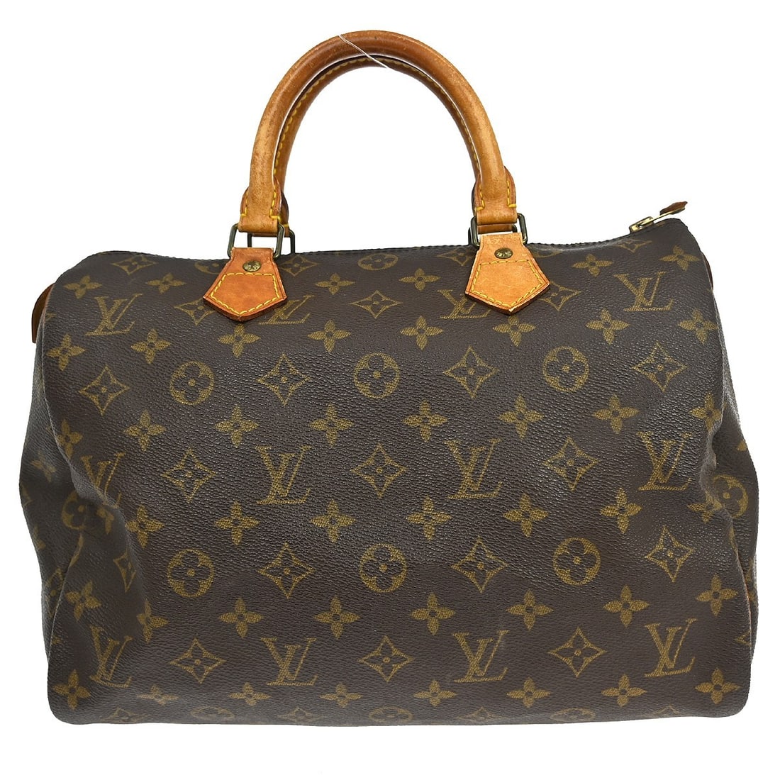 Louis Vuitton Speedy 30 Monogram Canvas Satchel Brown Leather Handles: Louis Vuitton Speedy 30 Monogram Canvas Satchel Brown Leather Handles This Louis Vuitton Speedy 30 is a vintage satchel crafted from the brand's iconic monogram canvas, featuring beige leather double 