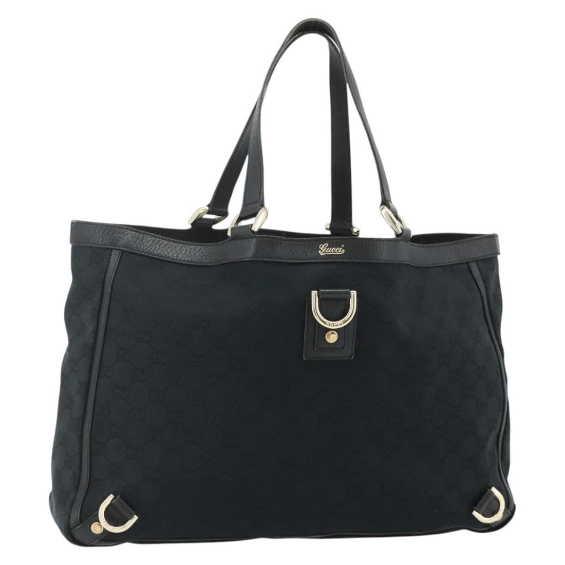 Gucci Abbey GG Canvas Black Gold Handbag 141472: Gucci Abbey GG Canvas Black Gold Handbag 141472 This is a Gucci GG Canvas Abbey hand bag in black and gold, crafted in Italy. The bag features the iconic GG canvas exterior with gold-tone accents and 
