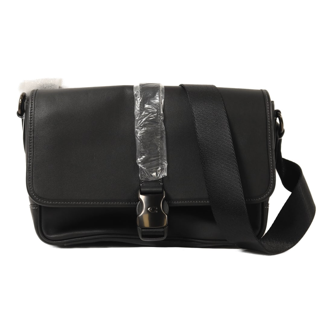 COACH Black Calfskin League Messenger Shoulder Bag for Men: COACH Black Calfskin League Messenger Shoulder Bag for Men This COACH League Messenger Bag is crafted from black calfskin leather and designed as a shoulder bag for men. It features a sleek silhouette