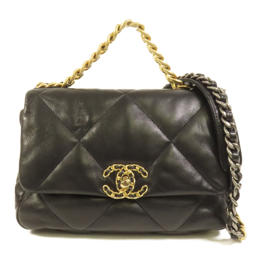 Chanel 19 Small Black Lambskin Leather Shoulder Bag with Gold Hardware: Chanel 19 Small Black Lambskin Leather Shoulder Bag with Gold Hardware This CHANEL 19 Small 2Way Shoulder Bag features luxurious black lambskin leather and gold-tone hardware. Designed for versatile w