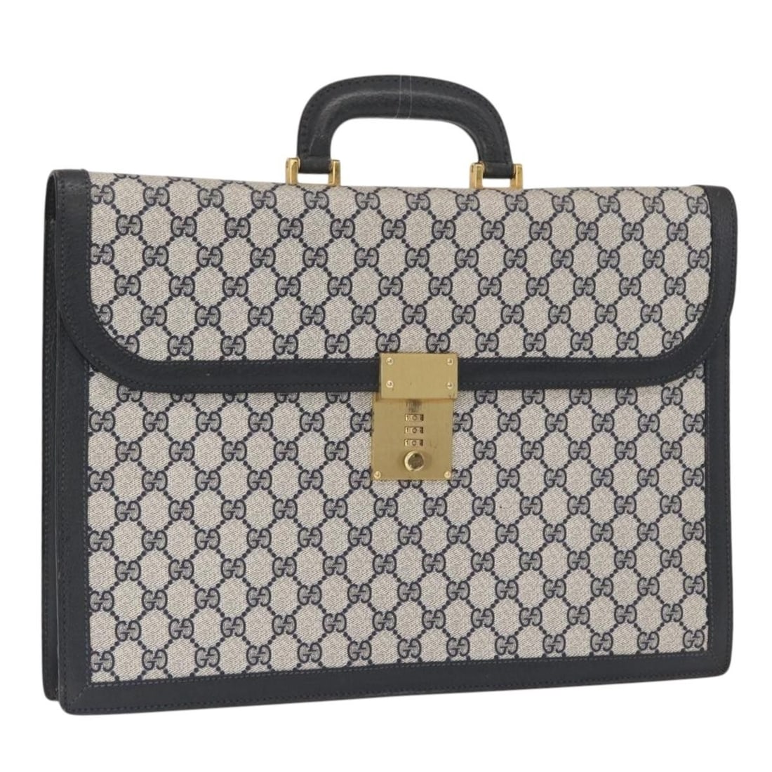 Navy Gold GG Supreme PVC Business Bag by Gucci 904 20 002 Italy: Navy Gold GG Supreme PVC Business Bag by Gucci 904 20 002 Italy This Gucci GG Supreme business bag features a durable PVC leather exterior in navy and gold tones, complemented by GG canvas detailing. 