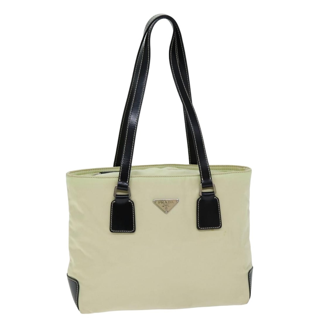 Prada cream nylon handbag with guarantee card Italy: Prada cream nylon handbag with guarantee card Italy This PRADA hand bag is crafted from cream-colored nylon and is designed for women. It features a compact silhouette with approximate dimensions of 9
