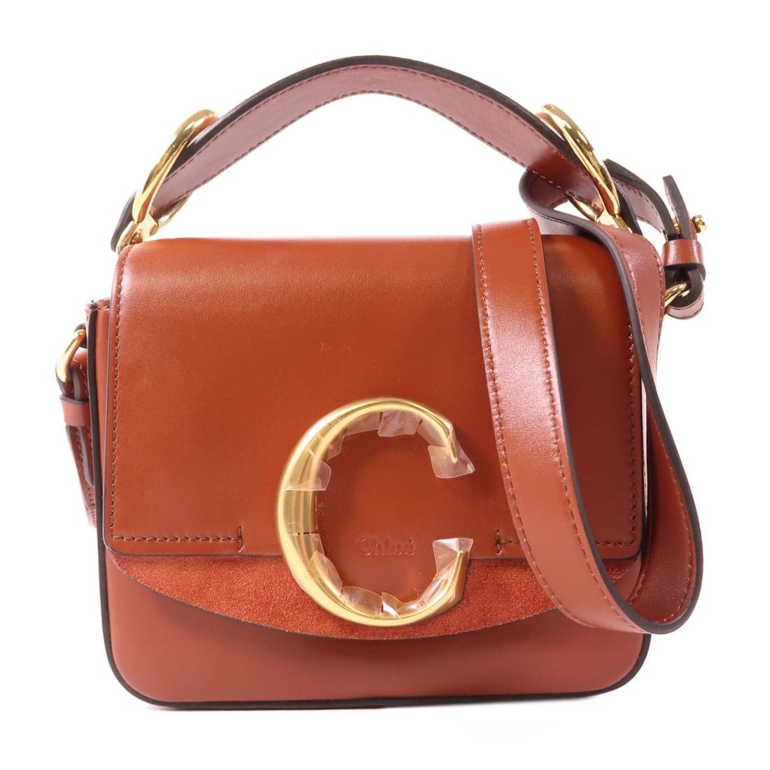 Chloe Brown Calfskin Chain Strap 2 Way Shoulder Handbag: Chloe Brown Calfskin Chain Strap 2 Way Shoulder Handbag This exquisite Chloe 2 Way Shoulder Bag is crafted from luxurious calfskin leather in a rich brown hue. Designed for versatility, it features a 