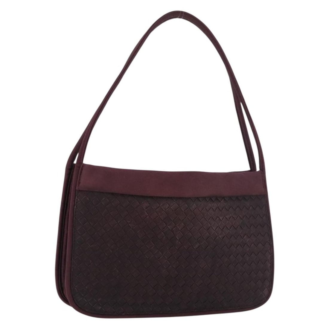 Bottega Veneta Nylon Bordeaux Gold Intrecciato Handbag Italy: Bottega Veneta Nylon Bordeaux Gold Intrecciato Handbag Italy This Bottega Veneta Intrecciato handbag is crafted from nylon in a Bordeaux and gold color combination. Designed for women, it features a c