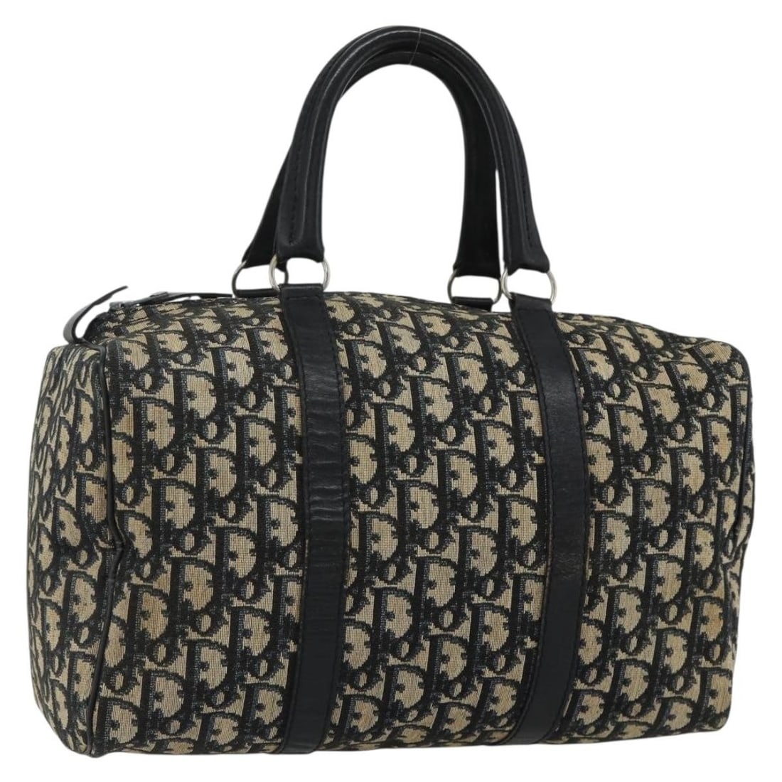 Christian Dior Navy Silver Trotter Canvas Boston Bag: Christian Dior Navy Silver Trotter Canvas Boston Bag This Christian Dior Boston Bag features the iconic Trotter canvas in navy and silver tones. Designed for women, it is crafted in France and offers 