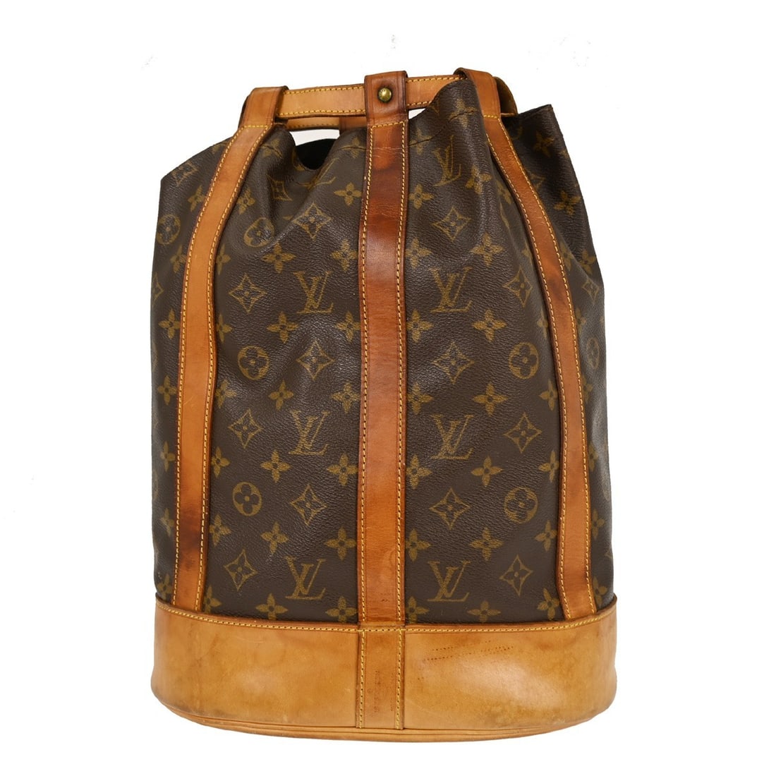 Louis Vuitton Randonnee PM Monogram Canvas Brown Drawstring Shoulder Bag M42243: Louis Vuitton Randonnee PM Monogram Canvas Brown Drawstring Shoulder Bag M42243 This Louis Vuitton Randonnee PM bucket shoulder bag features the iconic monogram canvas exterior with brown leather acce