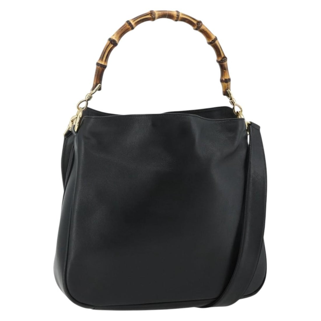 Gucci Bamboo Leather Shoulder Bag Black Gold 2way Italy: Gucci Bamboo Leather Shoulder Bag Black Gold 2way Italy This GUCCI Bamboo Shoulder Bag is crafted from black leather with gold-tone accents and features a versatile 2-way design for use as either a sh