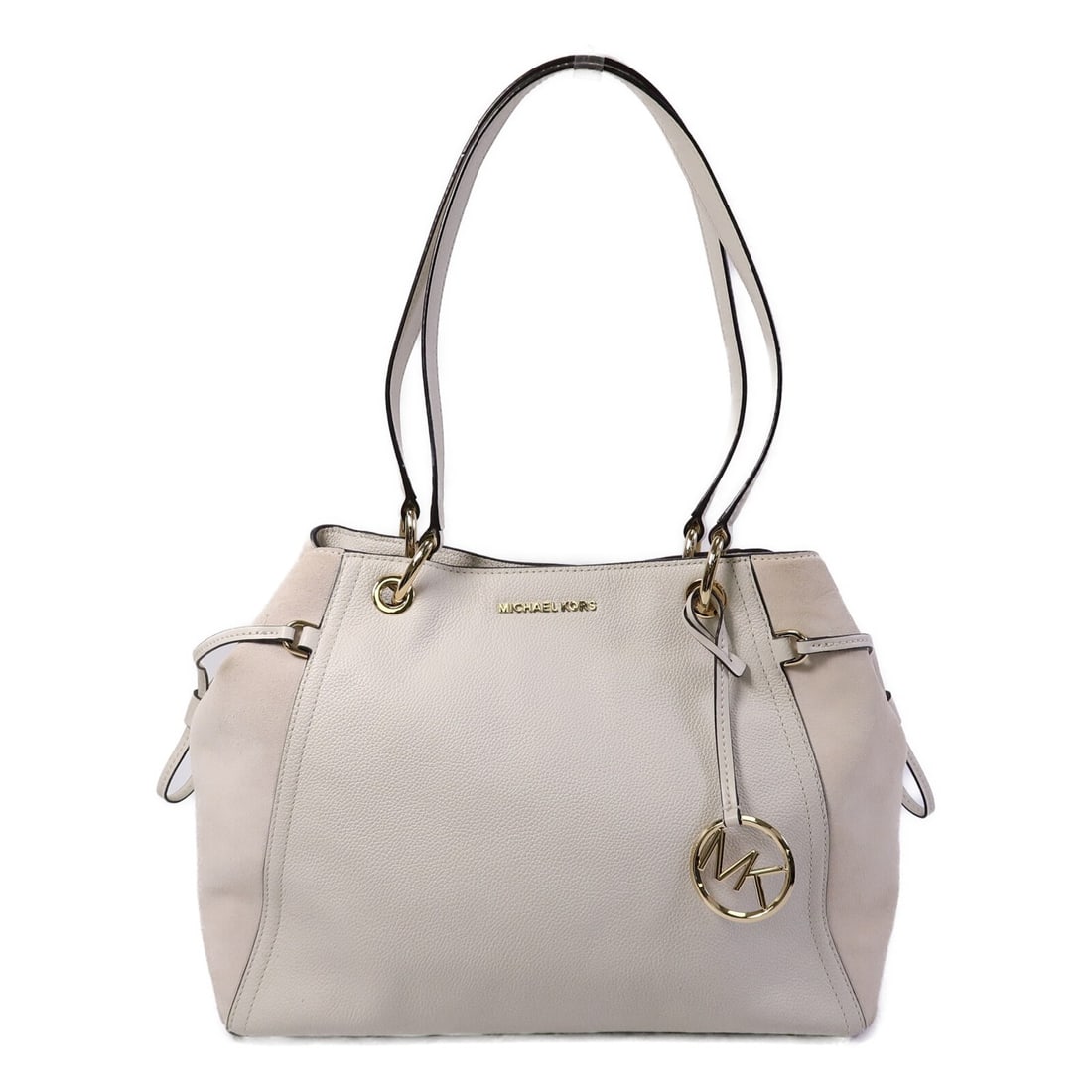 Michael Kors White Calfskin Women Shoulder Bag GHW: Michael Kors White Calfskin Women Shoulder Bag GHW This Michael Kors shoulder bag is crafted from white calfskin leather and features gold-tone hardware. Designed for women, it offers a spacious inter