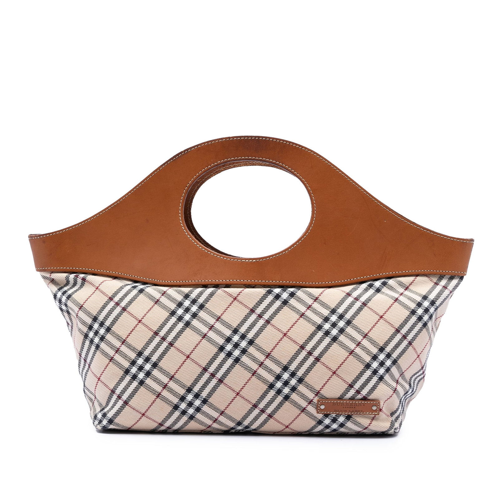 Burberry Tote Bag Nova Check Canvas with Leather Trim: Burberry Tote Bag Nova Check Canvas with Leather Trim This Burberry Nova Check Canvas Handbag features a canvas body with leather trim, flat leather handles, an open top, and an interior zip and slip 