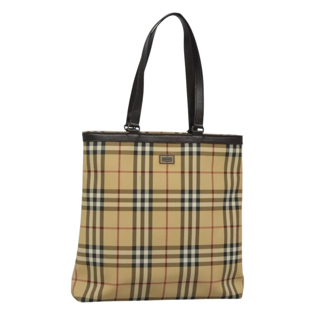 Burberry Beige Brown PVC Nova Check Tote Bag for Women: Burberry Beige Brown PVC Nova Check Tote Bag for Women This is a Burberry tote bag featuring the iconic Nova Check pattern in beige and brown. Crafted from PVC leather, the bag is designed for women a
