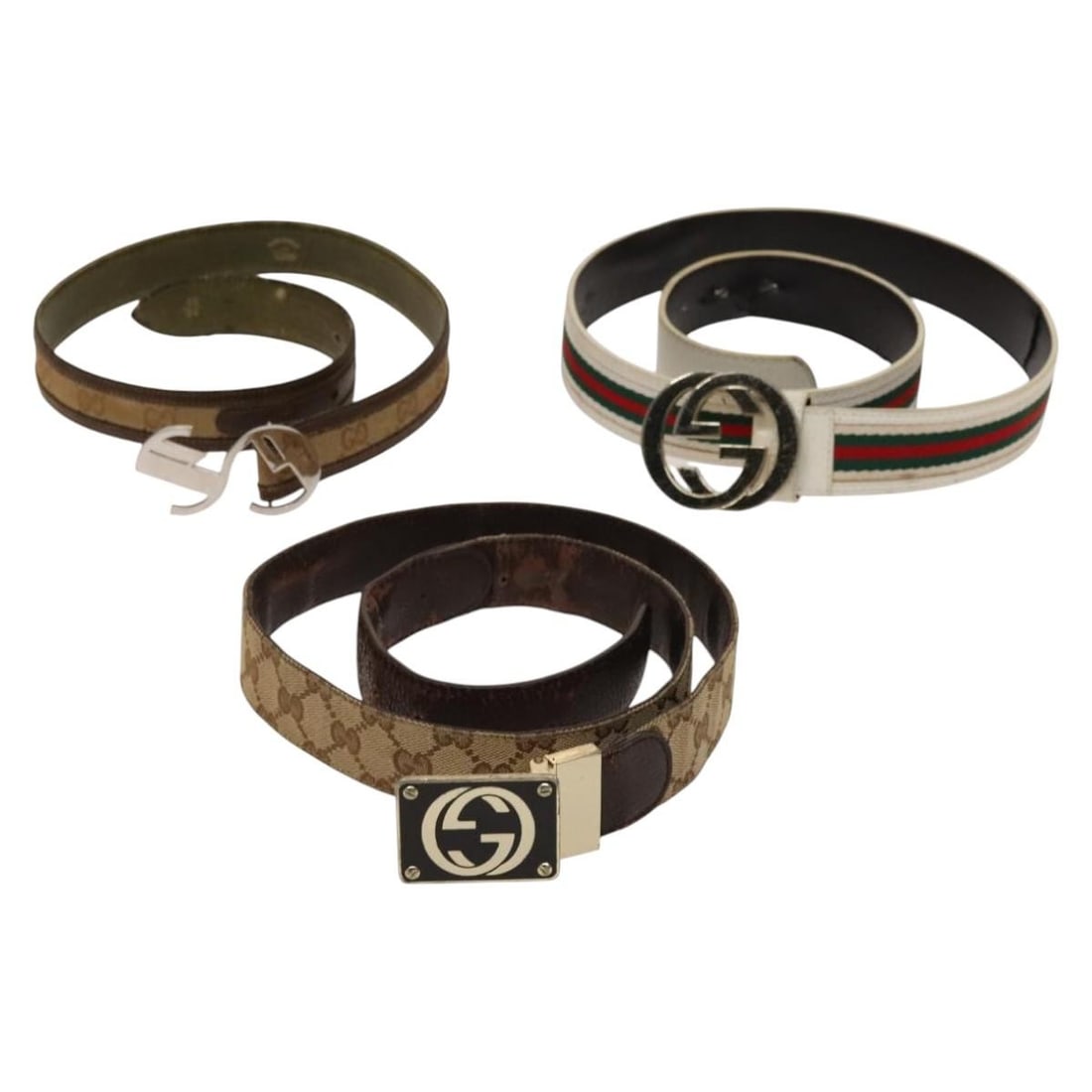 GUCCI GG Canvas Web Sherry Line Belt Set White Beige Authentic: GUCCI GG Canvas Web Sherry Line Belt Set White Beige Authentic Introducing a stylish GUCCI GG Canvas Web Sherry Line Belt set, designed to elevate your wardrobe with its chic white and beige color sch