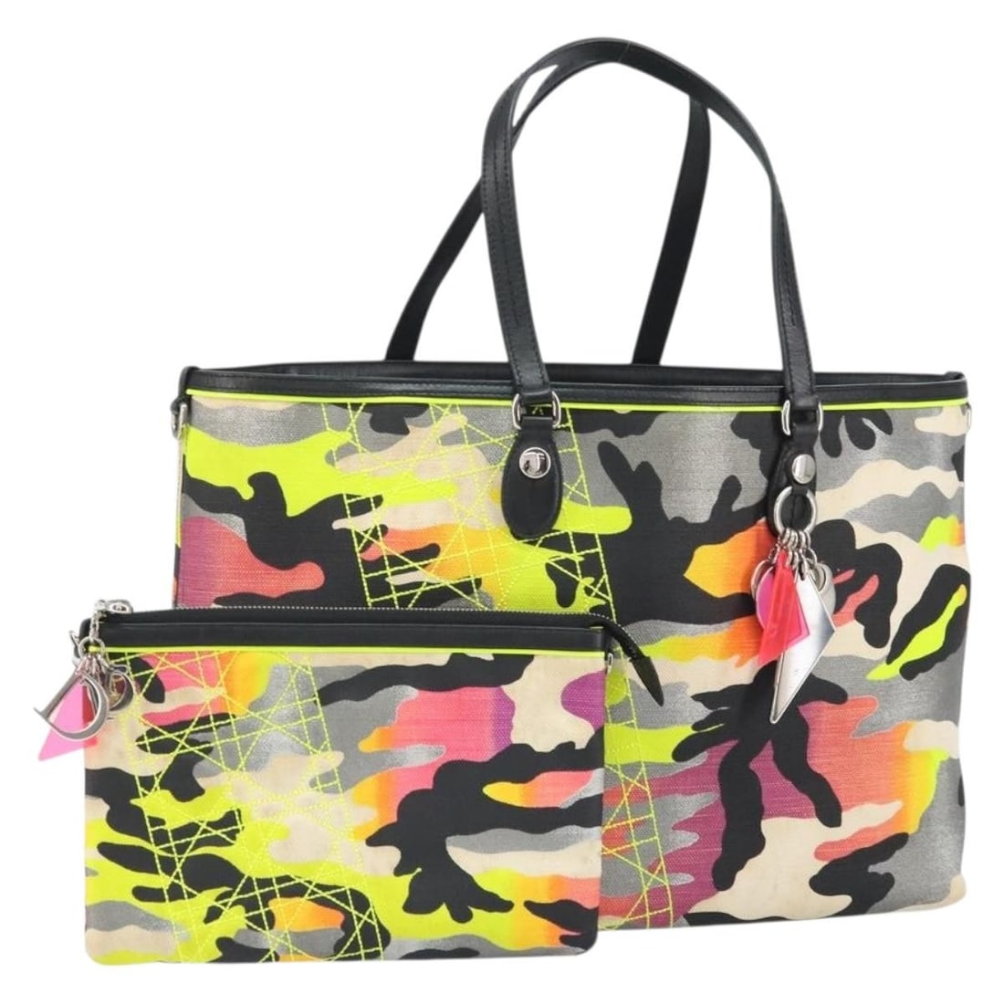 Christian Dior Anselm Lyle Canvas Tote Bag Multicolor Silver Made in Italy: Christian Dior Anselm Lyle Canvas Tote Bag Multicolor Silver Made in Italy This Christian Dior tote bag features a multicolor canvas exterior with silver-tone accents, crafted in Italy. The bag includ