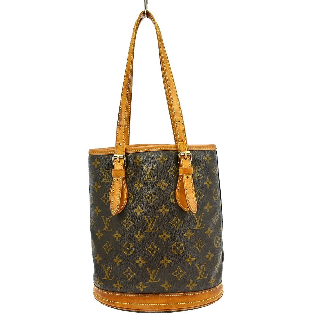Louis Vuitton Petite Bucket Monogram Canvas Shoulder Tote M42238: Louis Vuitton Petite Bucket Monogram Canvas Shoulder Tote M42238 This Louis Vuitton Monogram Bucket PM tote bag features the iconic monogram canvas exterior with brown leather shoulder straps and beig