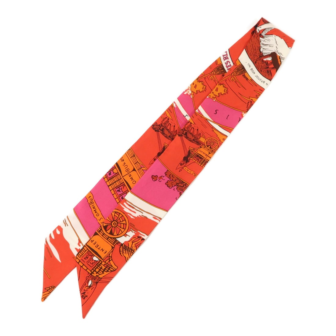 Hermes Twilly silk red orange scarf: Hermes Twilly silk red orange scarf This Hermes Twilly scarf is crafted from luxurious silk in striking red and orange tones. Designed for women, it offers a versatile accessory option that can be sty