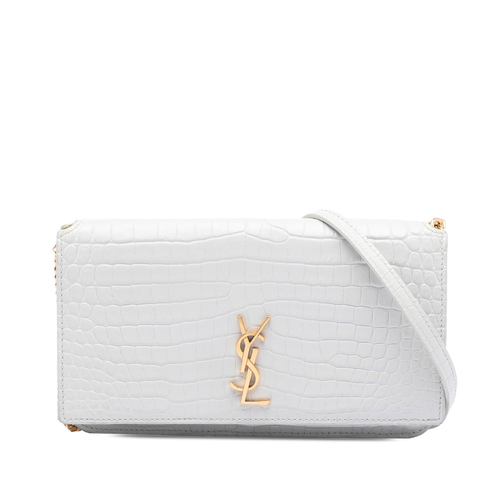 White Monogram Cassandre Crossbody Croc Embossed Leather Shoulder Bag (1 of 7)