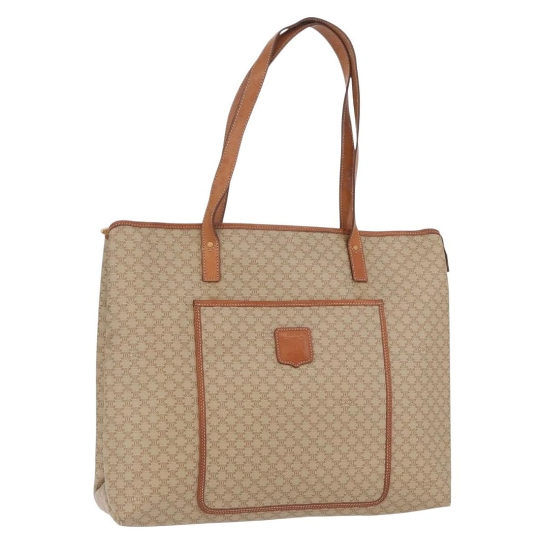 Celine Macadam Beige Gold PVC Leather Tote Bag from Italy: Celine Macadam Beige Gold PVC Leather Tote Bag from Italy This CELINE Macadam tote bag features a beige and gold exterior crafted from PVC leather and Macadam canvas. Designed for women, it offers a s