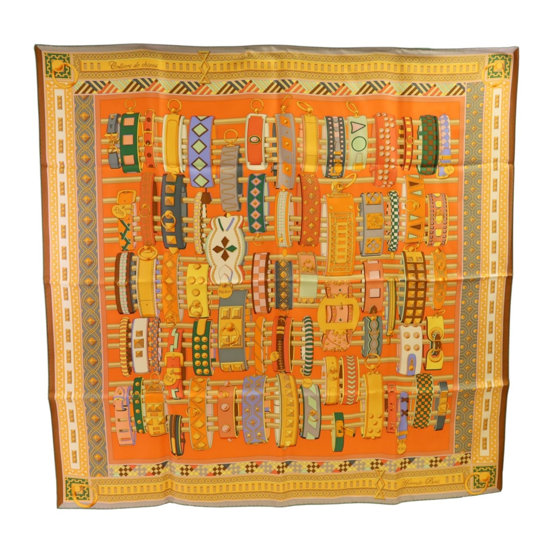 Hermes Silk 90x90 Orange Multicolor Scarf from France: Hermes Silk 90x90 Orange Multicolor Scarf from France This Hermes scarf features a vibrant orange and multicolor design crafted from luxurious silk. Made in France, it showcases elegant craftsmanship 