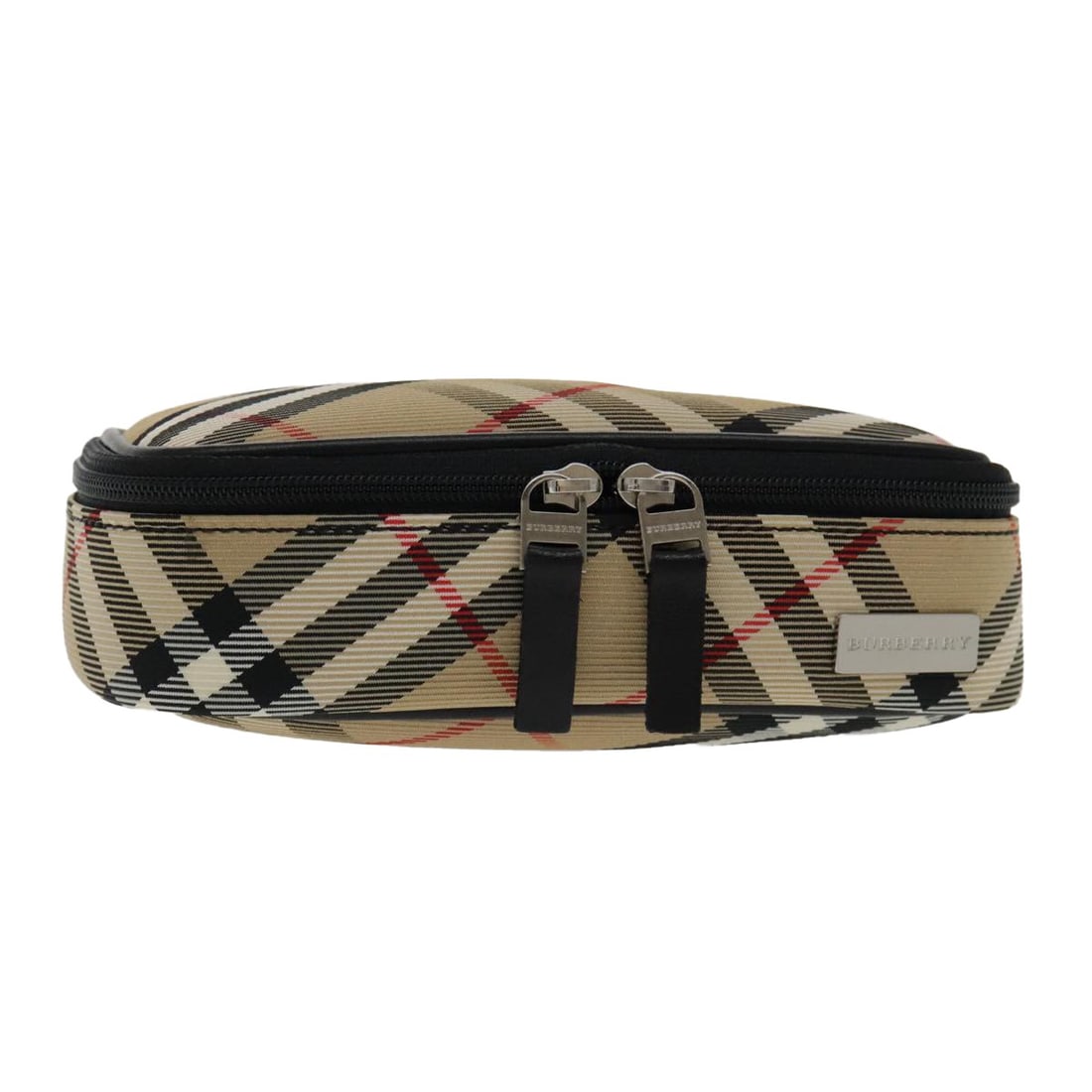 Burberry Beige Nylon Nova Check Women's Pouch with Silver Accents: Burberry Beige Nylon Nova Check Women's Pouch with Silver Accents This Burberry Nova Check pouch is crafted from beige and silver nylon, featuring a compact design ideal for carrying essentials. The p