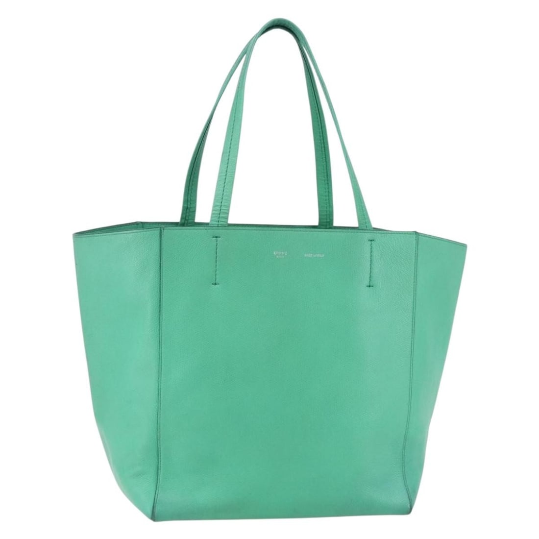 CELINE Green Silver Leather Cabas Phantom Tote Bag Auth 152395: CELINE Green Silver Leather Cabas Phantom Tote Bag Auth 152395 Elevate your style with the CELINE Cabas Phantom Tote Bag, a stunning accessory crafted from premium leather in a vibrant green and silve