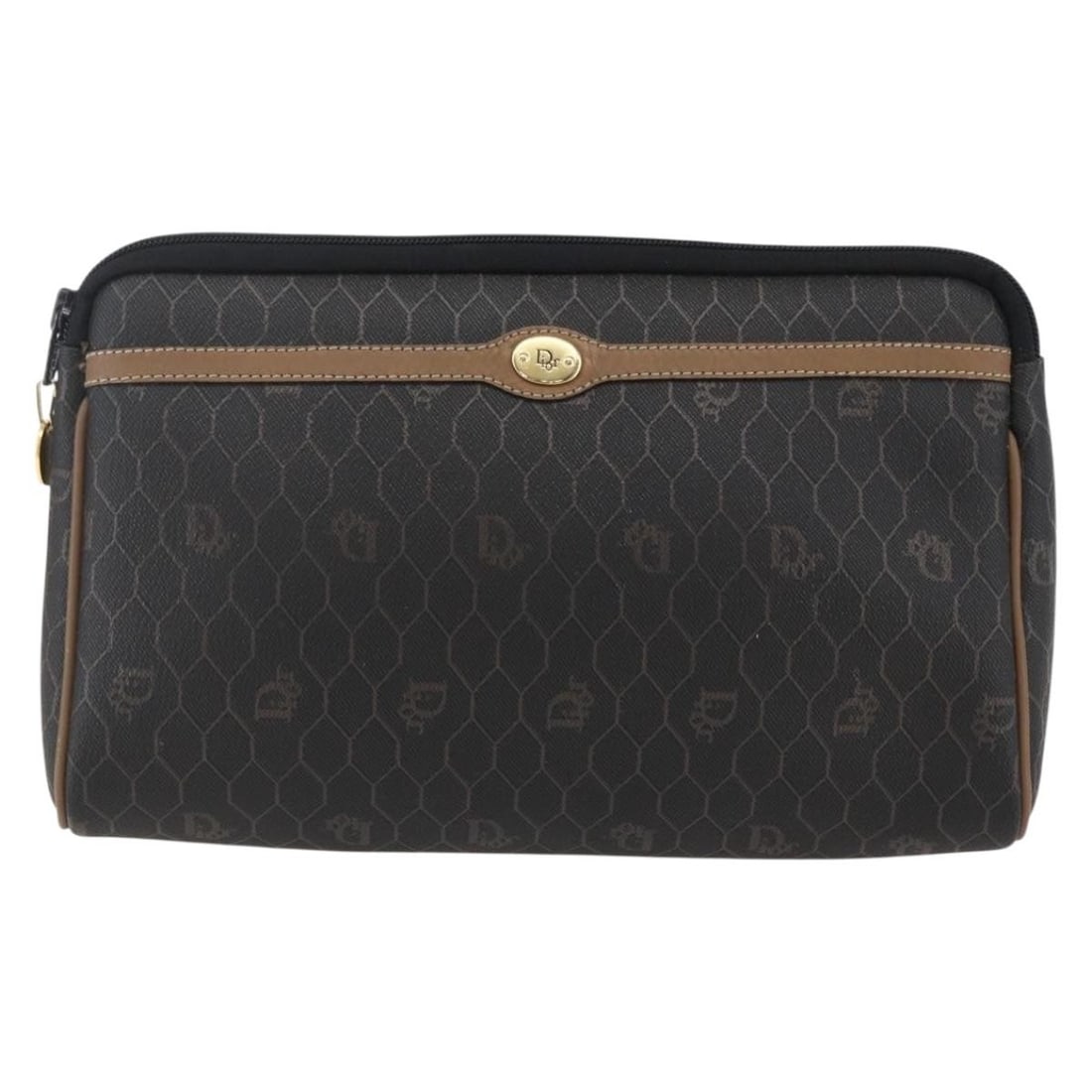 Christian Dior Black PVC and Leather Honeycomb Zip Pouch Vintage: Christian Dior Black PVC and Leather Honeycomb Zip Pouch Vintage This vintage Christian Dior Honeycomb zip pouch features black PVC canvas with leather details. Designed for women, it offers a compact
