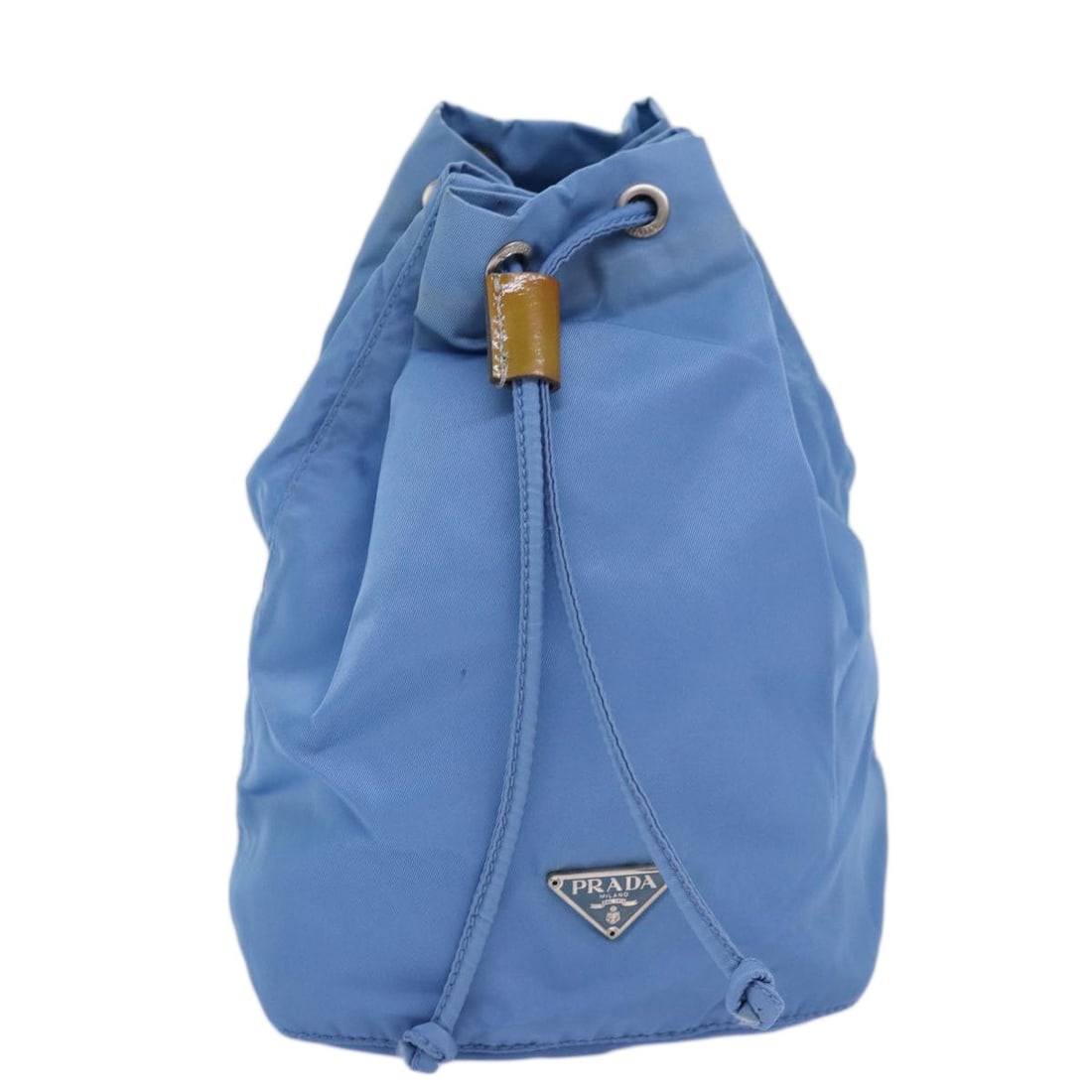Prada nylon light blue pouch Italy 8.3in: Prada nylon light blue pouch Italy 8.3in This PRADA drawstring pouch is crafted from light blue nylon and features a compact, functional design. Made in Italy, the pouch measures approximately 21 cm i